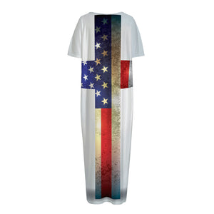 American Christian Cross Flag Print Short Sleeve Long Nightdress