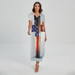 American Christian Cross Flag Print Short Sleeve Maxi Dress