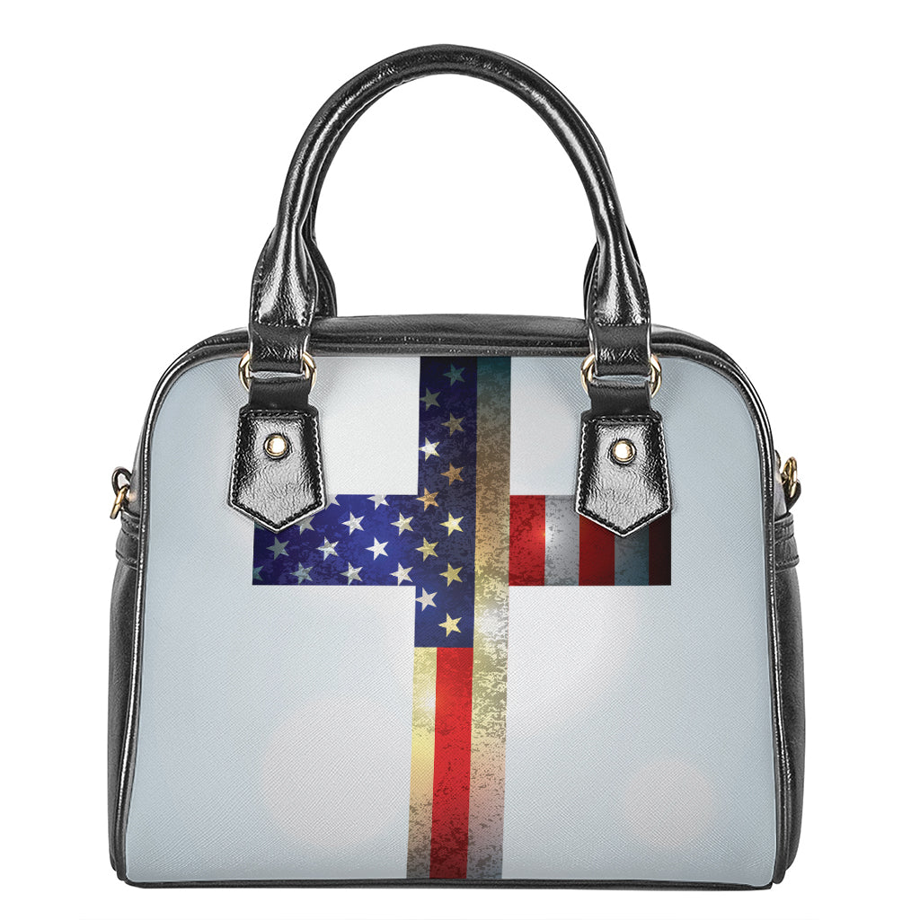 American Christian Cross Flag Print Shoulder Handbag