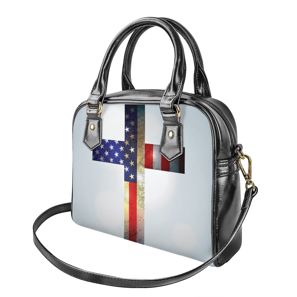 American Christian Cross Flag Print Shoulder Handbag