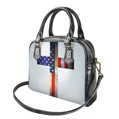 American Christian Cross Flag Print Shoulder Handbag