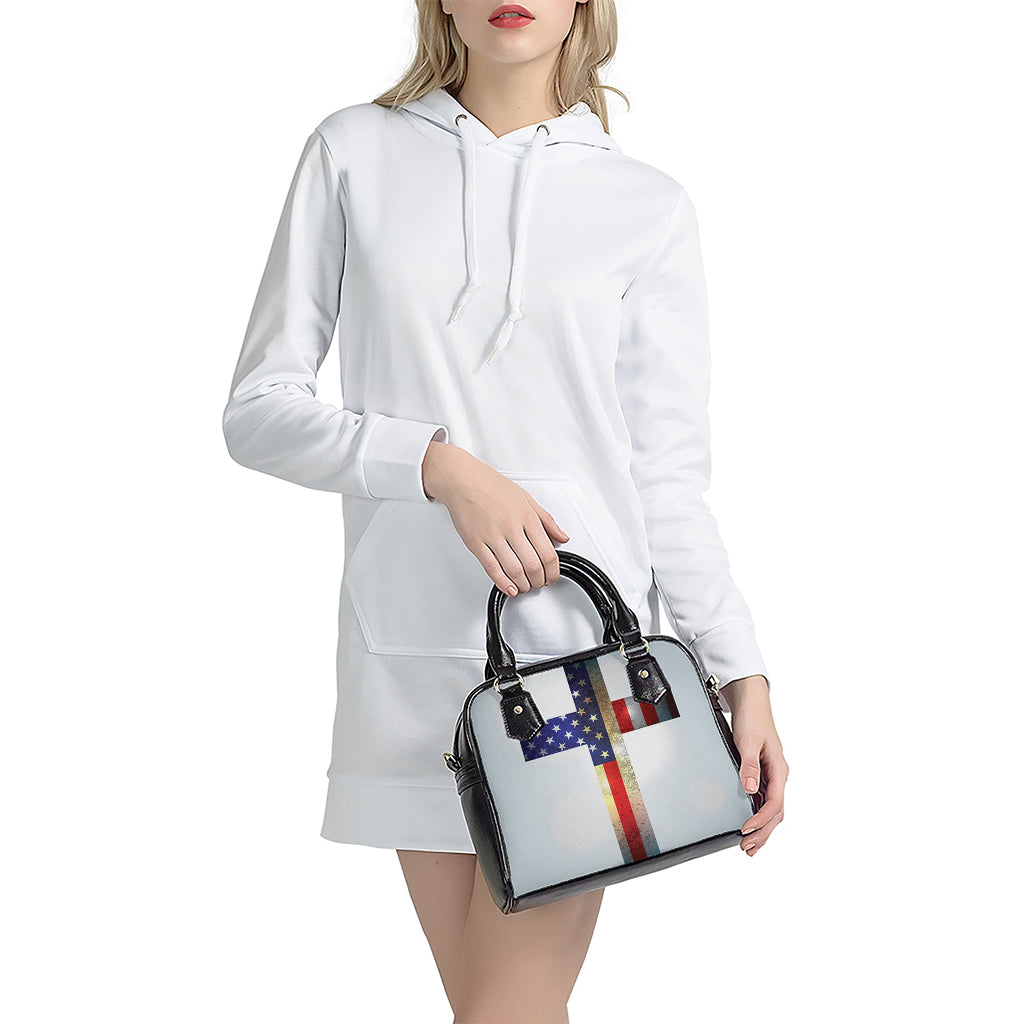 American Christian Cross Flag Print Shoulder Handbag