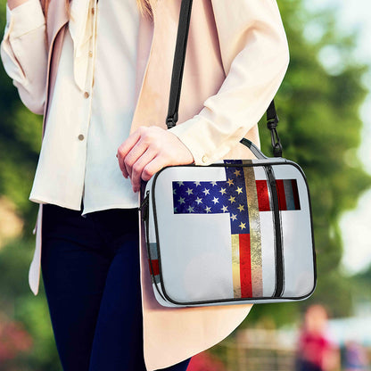 American Christian Cross Flag Print Shoulder Strap Bible Bag