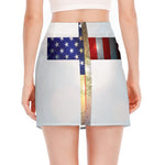 American Christian Cross Flag Print Side Slit Mini Skirt