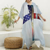 American Christian Cross Flag Print Silk V-Neck Kaftan Dress