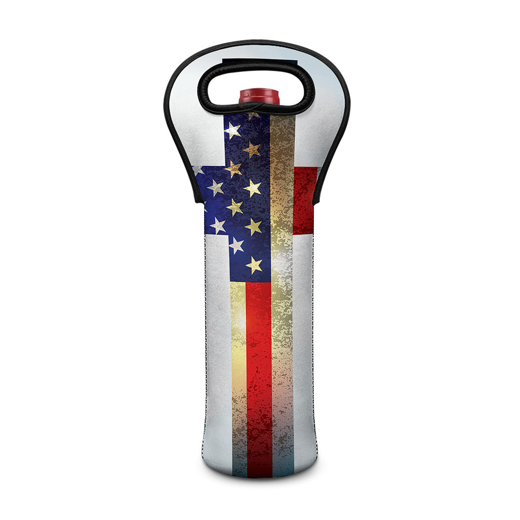 American Christian Cross Flag Print Single Neoprene Wine Tote