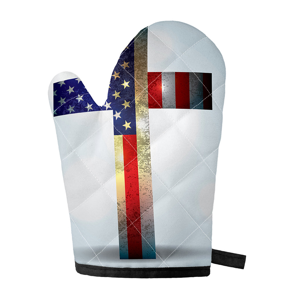 American Christian Cross Flag Print Single Oven Mitt