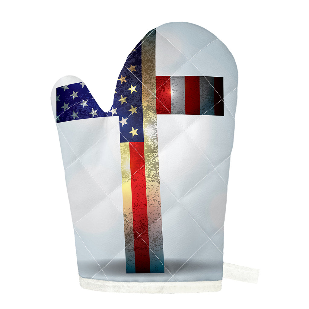 American Christian Cross Flag Print Single Oven Mitt