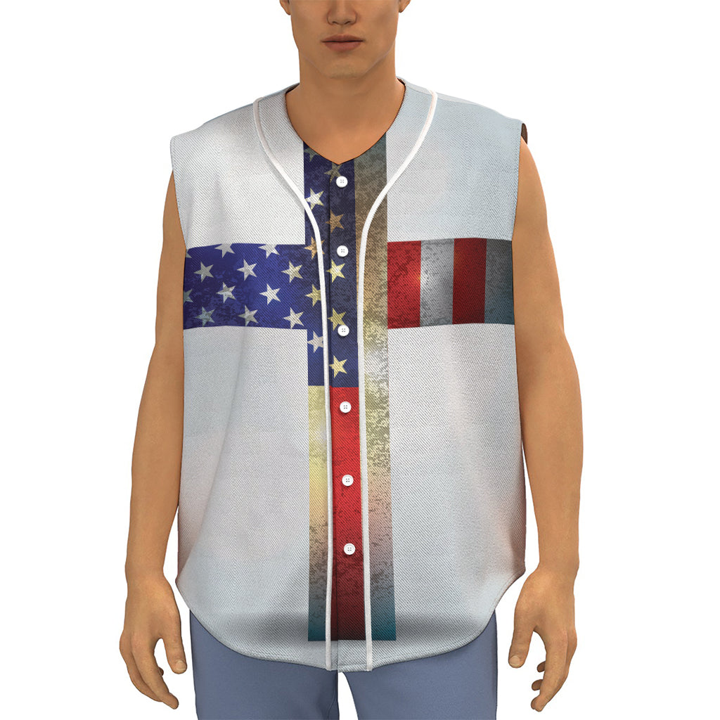 American Christian Cross Flag Print Sleeveless Baseball Jersey