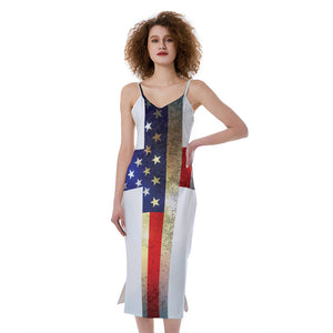 American Christian Cross Flag Print Slim Fit Midi Cami Dress