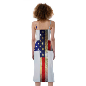 American Christian Cross Flag Print Slim Fit Midi Cami Dress