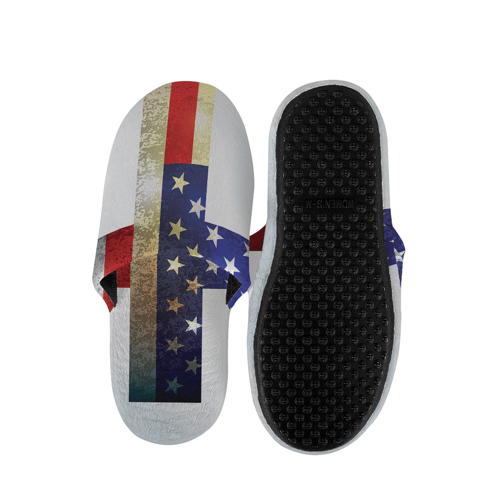 American Christian Cross Flag Print Slippers