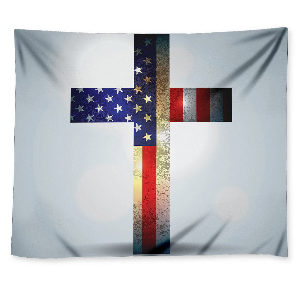 American Christian Cross Flag Print Tapestry