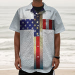 American Christian Cross Flag Print Textured Short Sleeve Shirt