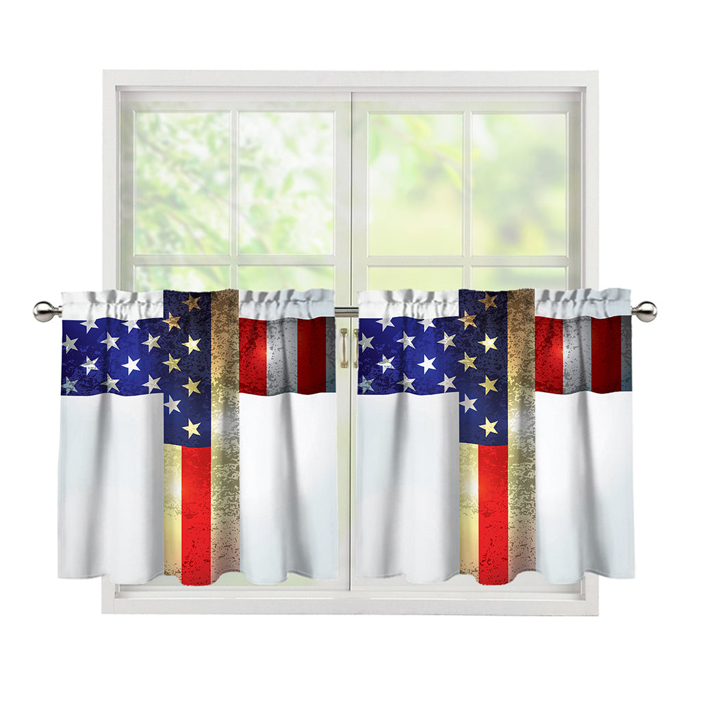American Christian Cross Flag Print Tier Curtains