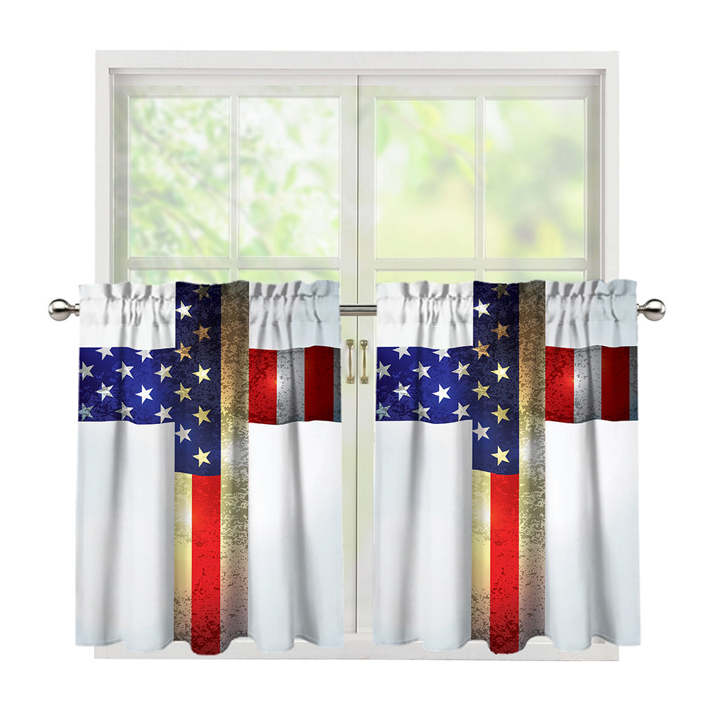 American Christian Cross Flag Print Tier Curtains