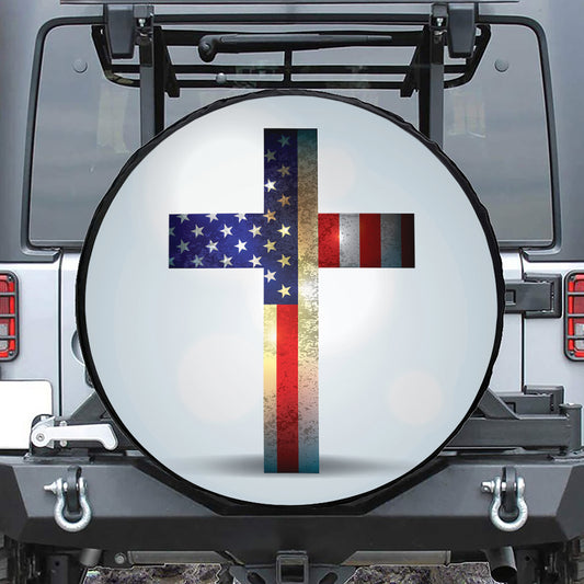 American Christian Cross Flag Print Tire Cover