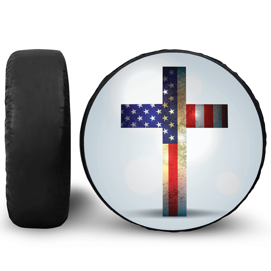 American Christian Cross Flag Print Tire Cover