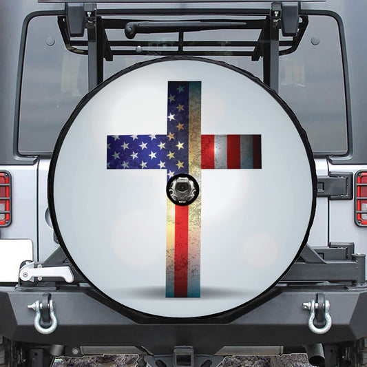 American Christian Cross Flag Print Tire Cover With Camera Hole