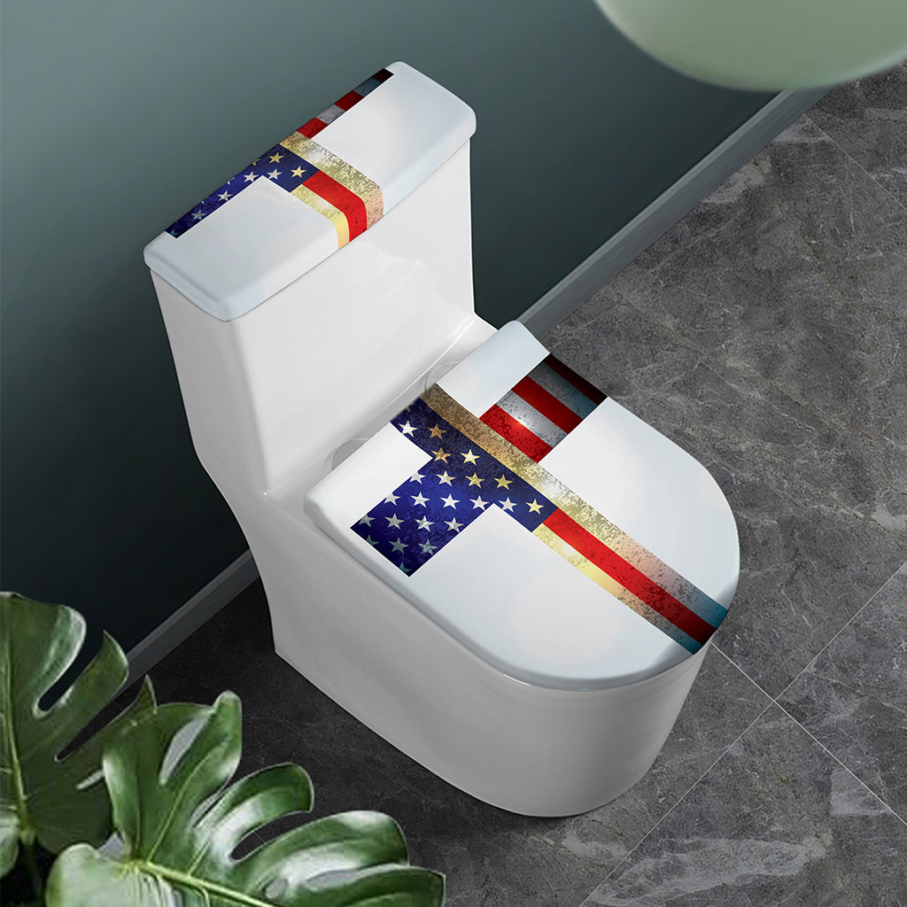 American Christian Cross Flag Print Toilet Lid And Tank Cover Set