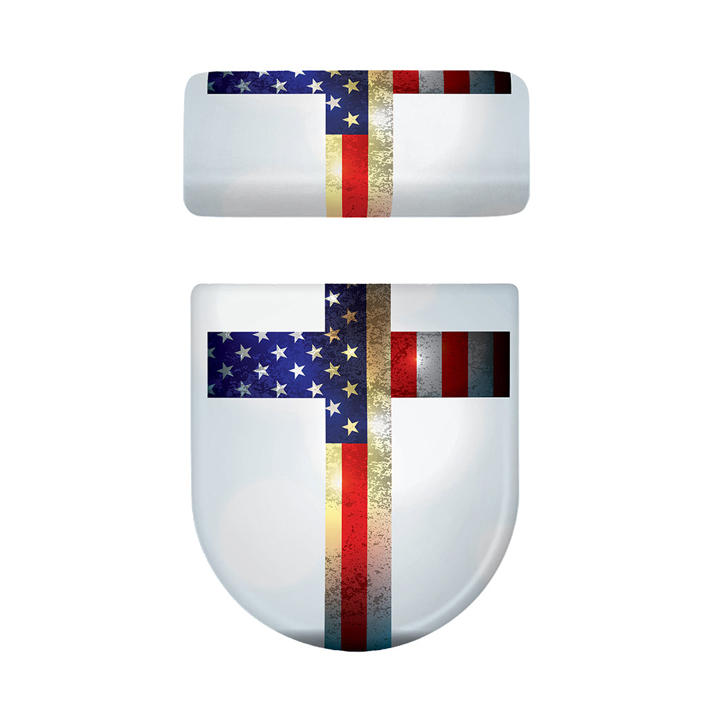 American Christian Cross Flag Print Toilet Lid And Tank Cover Set