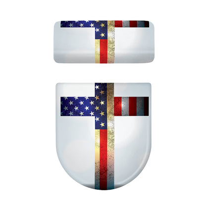 American Christian Cross Flag Print Toilet Lid And Tank Cover Set