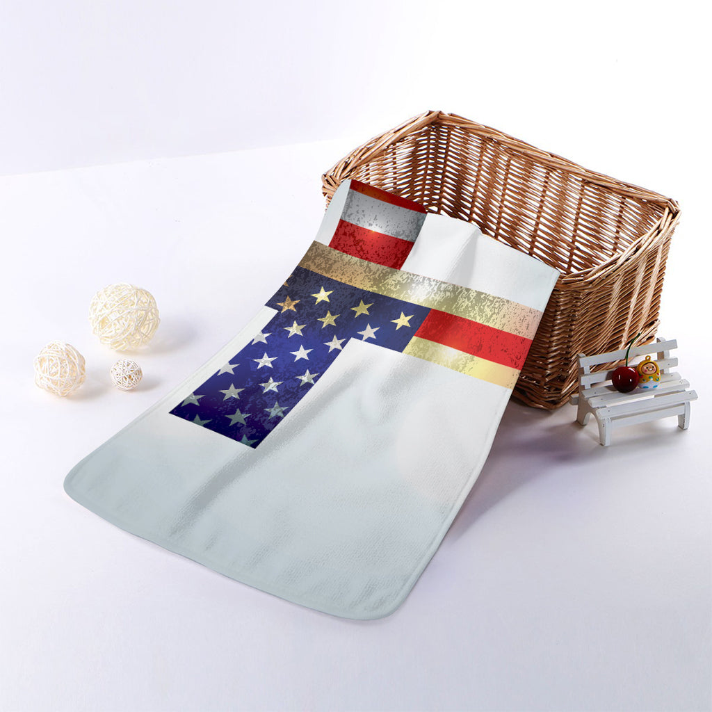 American Christian Cross Flag Print Towel