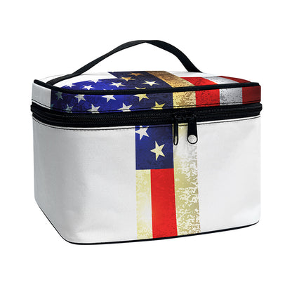 American Christian Cross Flag Print Travel Makeup Bag