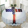 American Christian Cross Flag Print Waterproof Round Tablecloth