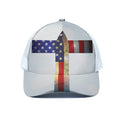 American Christian Cross Flag Print White Mesh Trucker Hat