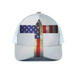 American Christian Cross Flag Print White Mesh Trucker Cap