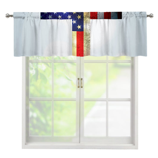 American Christian Cross Flag Print Window Valance