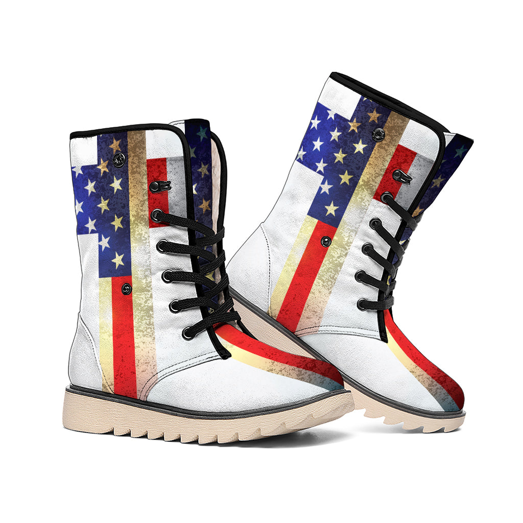 American Christian Cross Flag Print Winter Boots