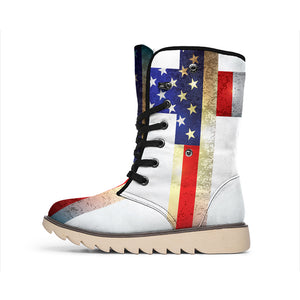 American Christian Cross Flag Print Winter Boots