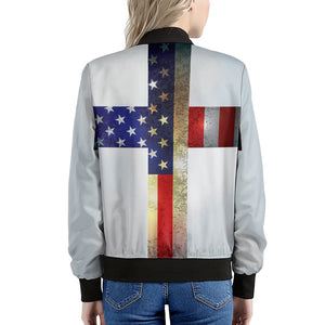 American Christian Cross Flag Print Women's Bomber Jacket