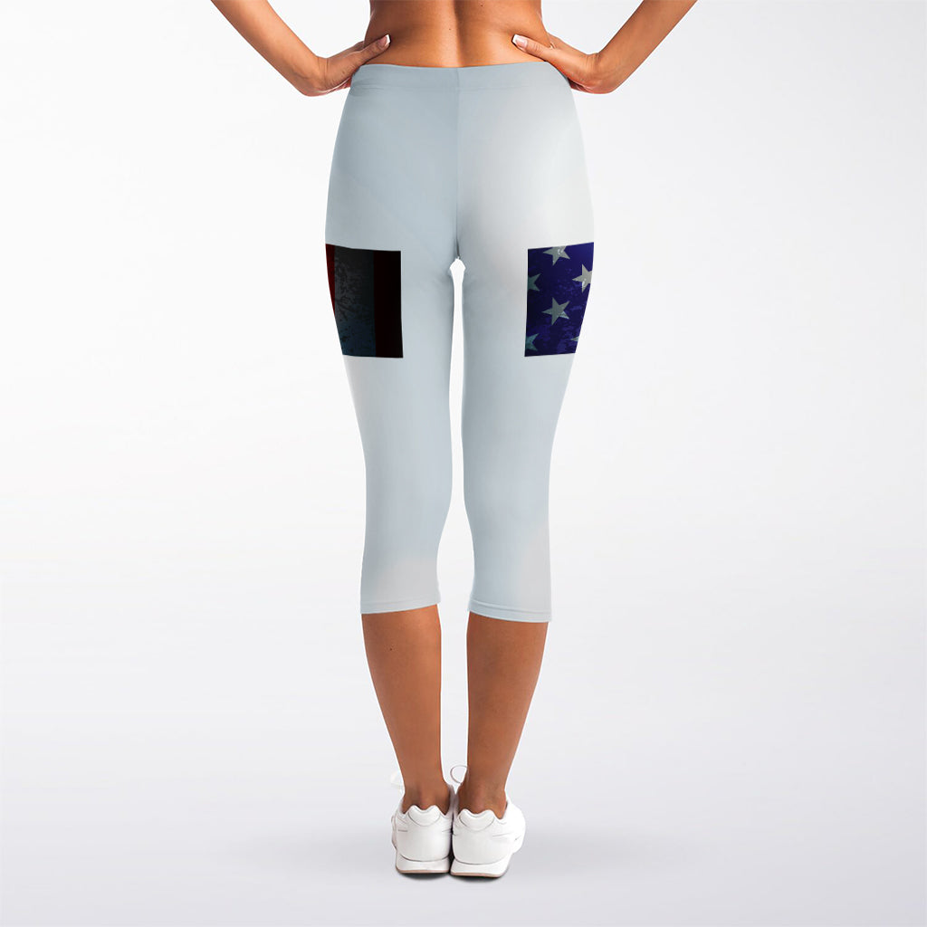 American Christian Cross Flag Print Women's Capri Leggings