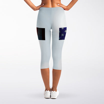 American Christian Cross Flag Print Women's Capri Leggings