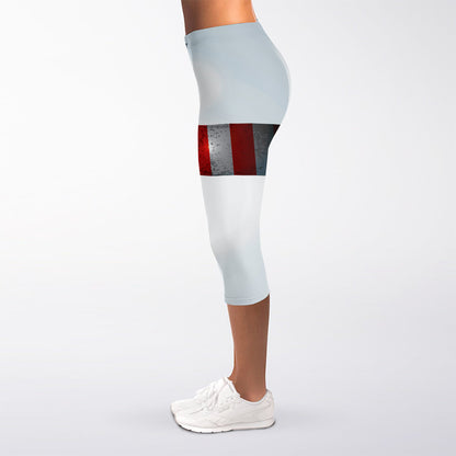 American Christian Cross Flag Print Women's Capri Leggings