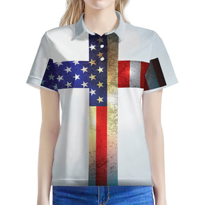 American Christian Cross Flag Print Women's Polo Shirt