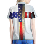 American Christian Cross Flag Print Women's Polo Shirt