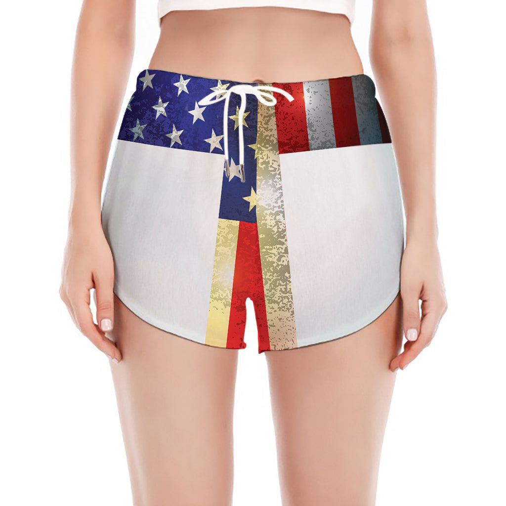 American Christian Cross Flag Print Women's Split Running Shorts