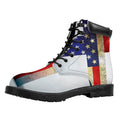 American Christian Cross Flag Print Padded Collar Lace Up Boots