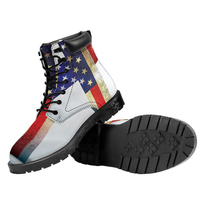 American Christian Cross Flag Print Work Boots