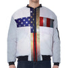 American Christian Cross Flag Print Zip Sleeve Bomber Jacket