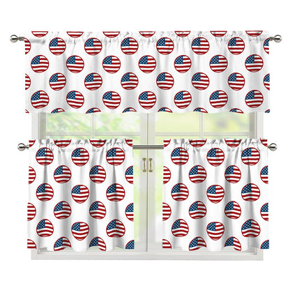 American Circle Flag Pattern Print 3 Piece Kitchen Curtains