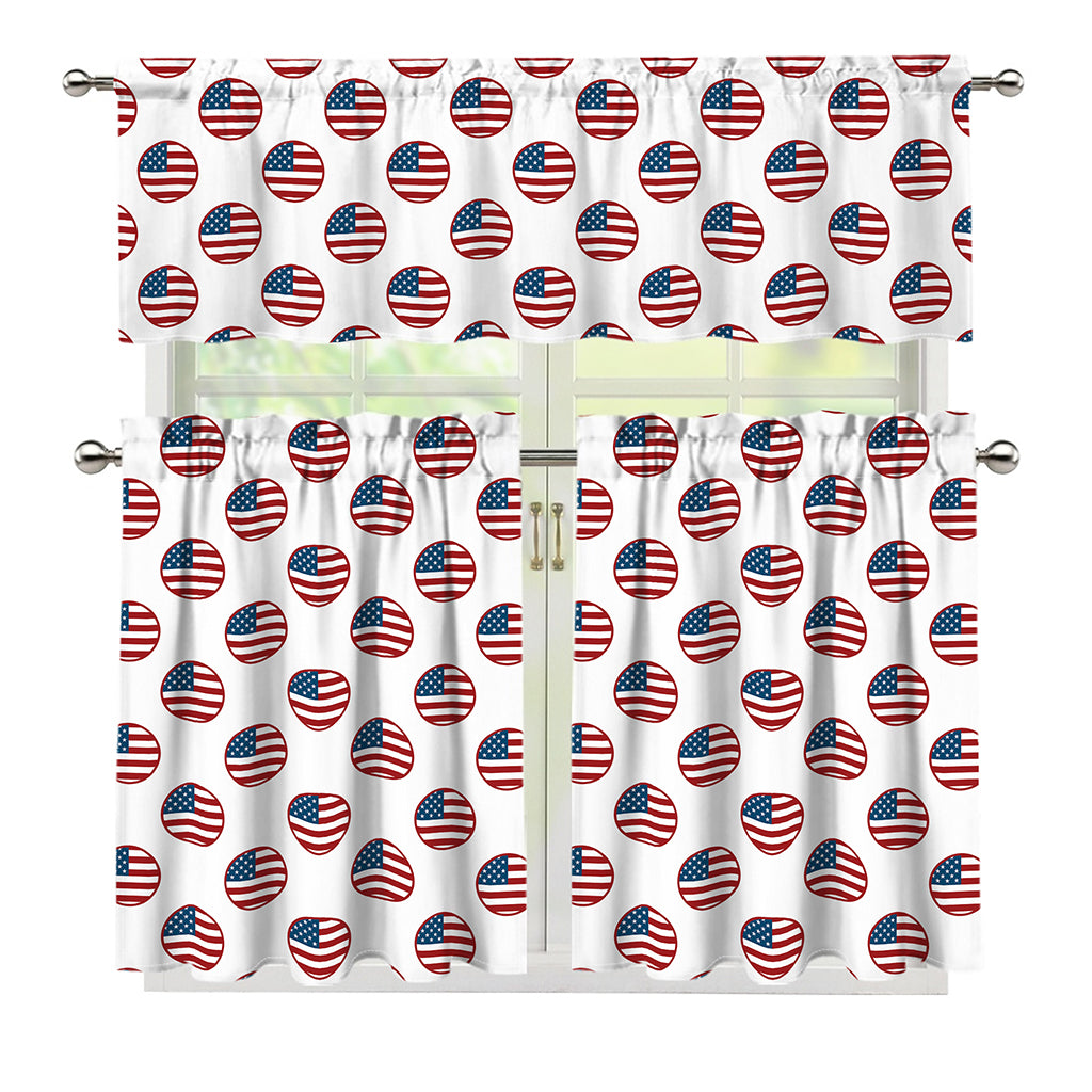 American Circle Flag Pattern Print 3 Piece Kitchen Curtains