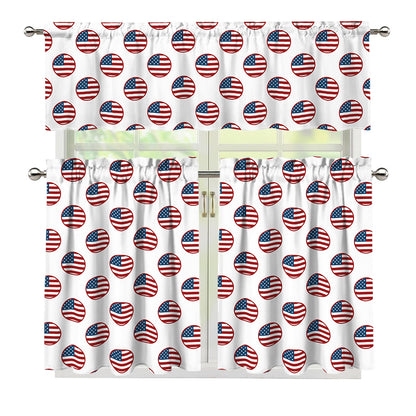 American Circle Flag Pattern Print 3 Piece Kitchen Curtains
