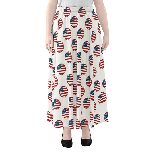 American Circle Flag Pattern Print Chiffon Maxi Skirt