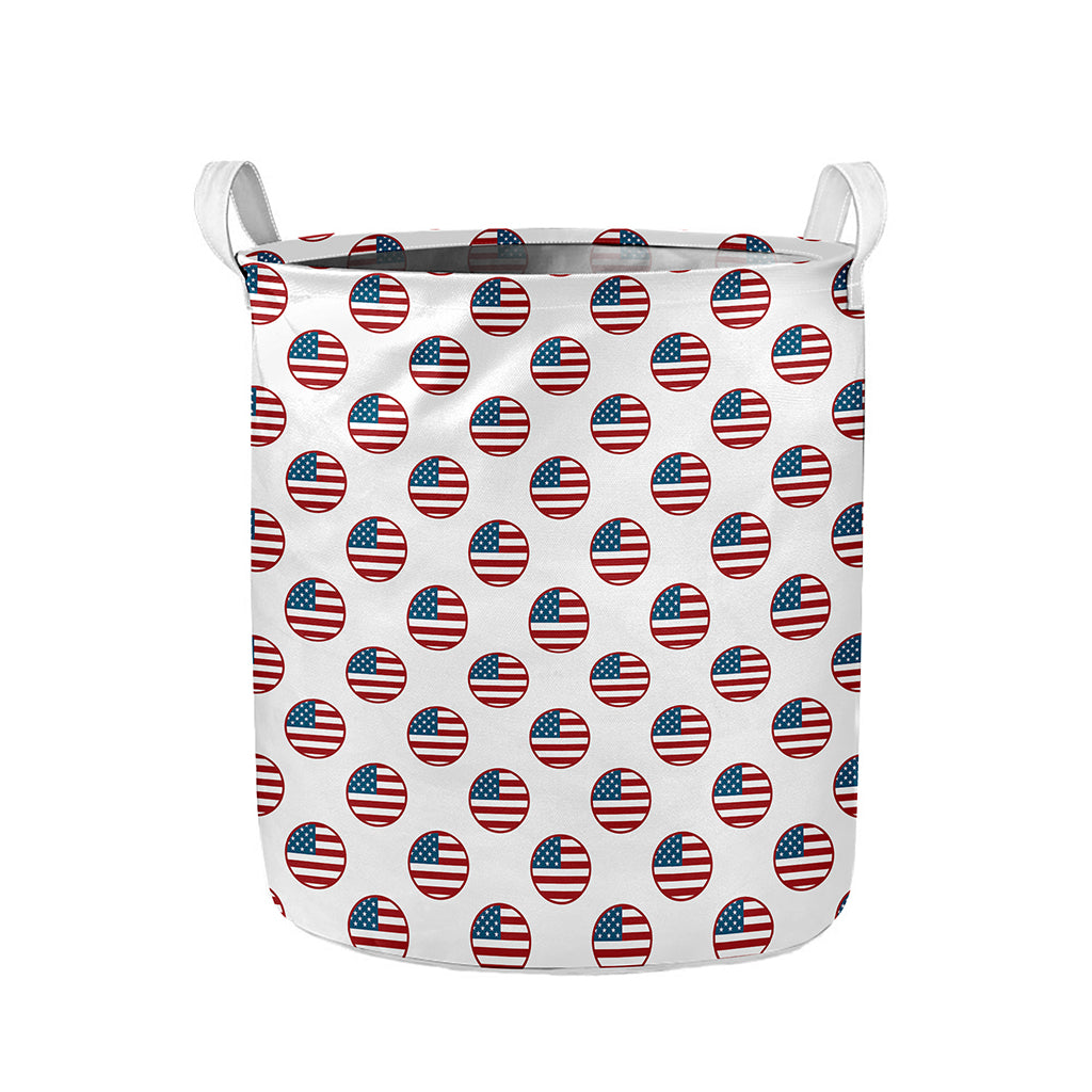 American Circle Flag Pattern Print Collapsible Laundry Basket