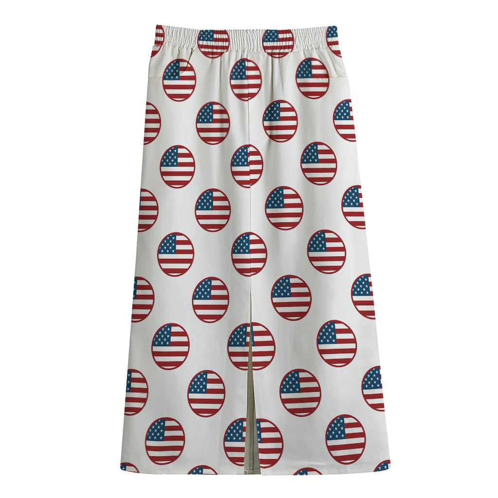 American Circle Flag Pattern Print Cotton Front Slit Maxi Skirt